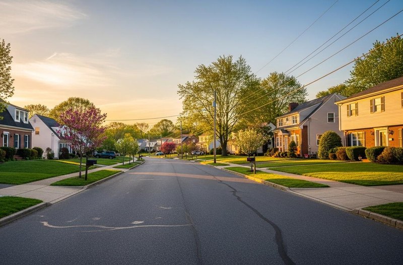 A District 7A neighborhood street at sunset