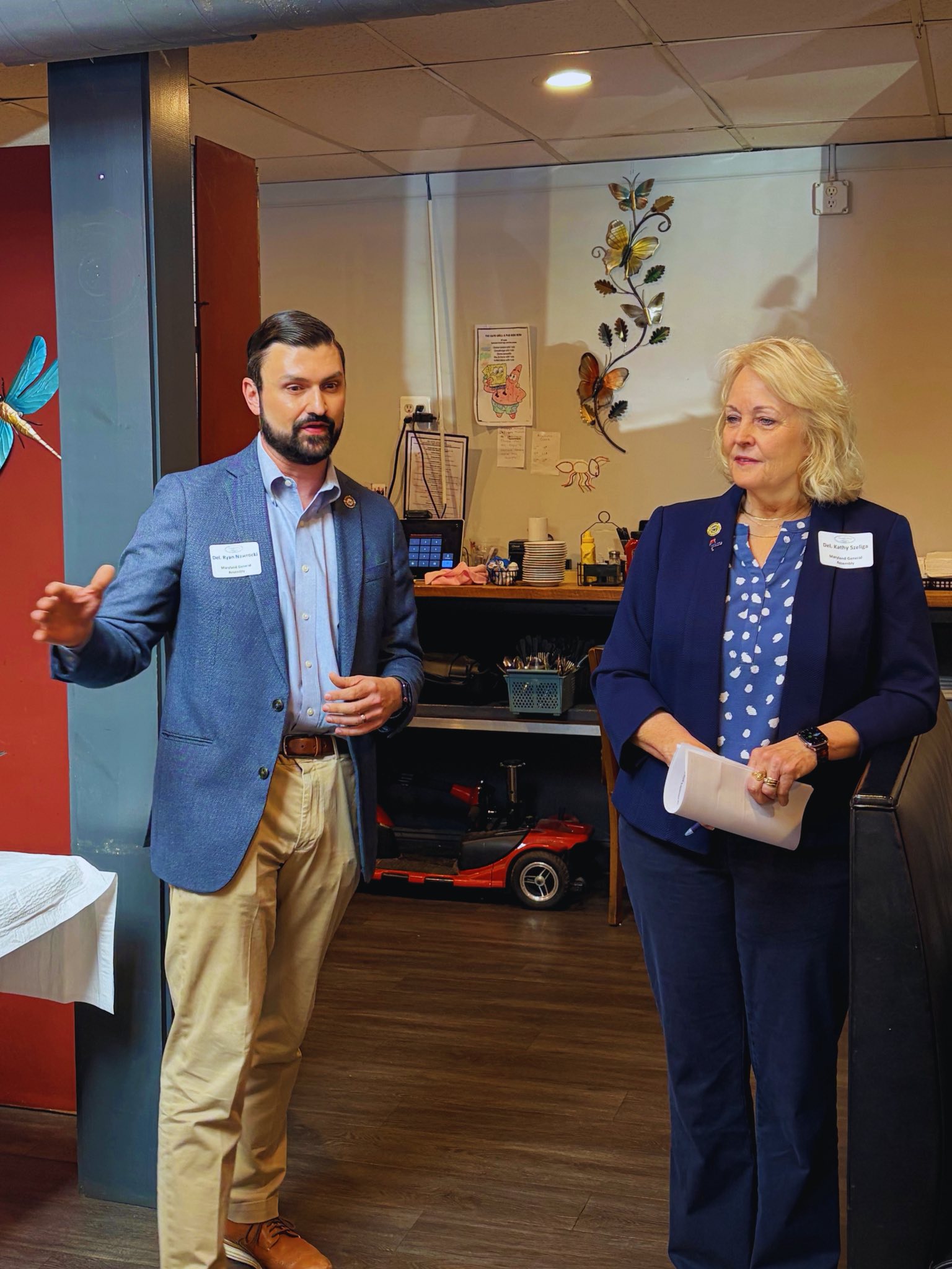 Delegate Nawrocki meeting with constituents alongside Delegate Szeliga